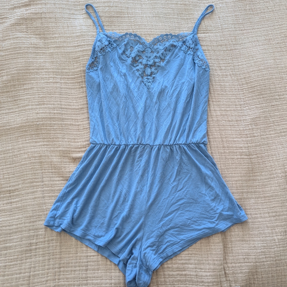 Blue Lace Trim Romper